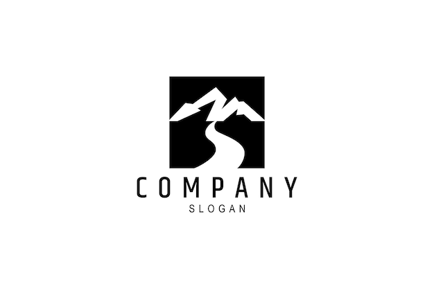 Mountain road flat logo in grid frame