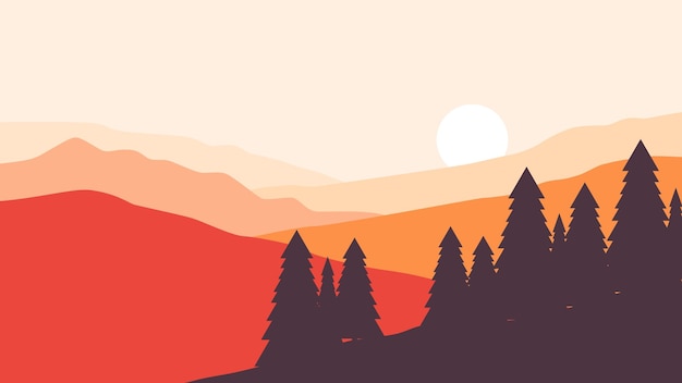 Mountain scenery illustration in simple flat design style