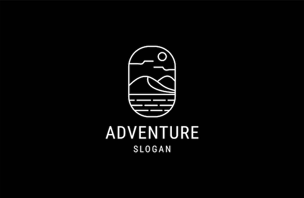 Mountain  Sea Ocean Wave and Sun for Adventure Outdoor Stamp logo design