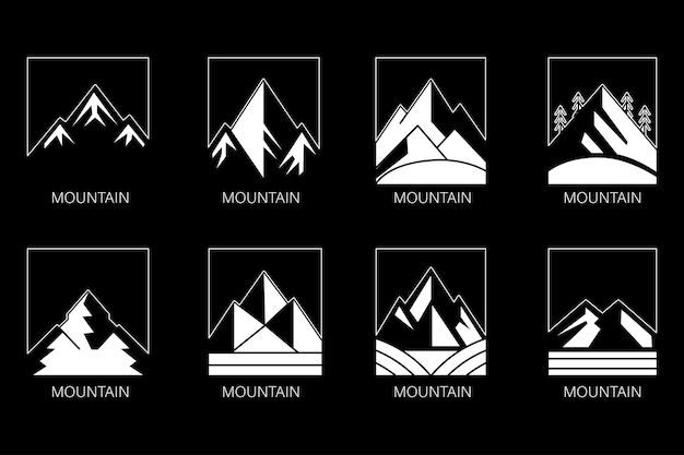 mountain set vector shapes and elements silhouette icon of mountain peaks and hiking