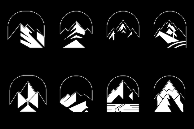 Vector mountain set vector shapes and elements silhouette icon of mountain peaks and hiking