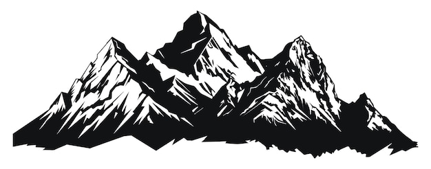 Mountain silhouette vector icon Rocky peaks Mountains ranges Black and white mountain icon isolated