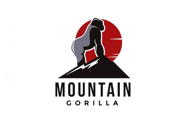 Mountain and silverback gorilla logo vector