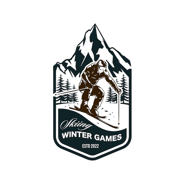 Mountain Skiing Logo Extreme winter sport logo Design Template