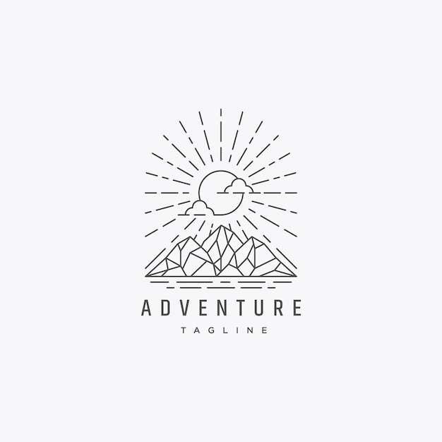 Mountain and sun hipster logo design template