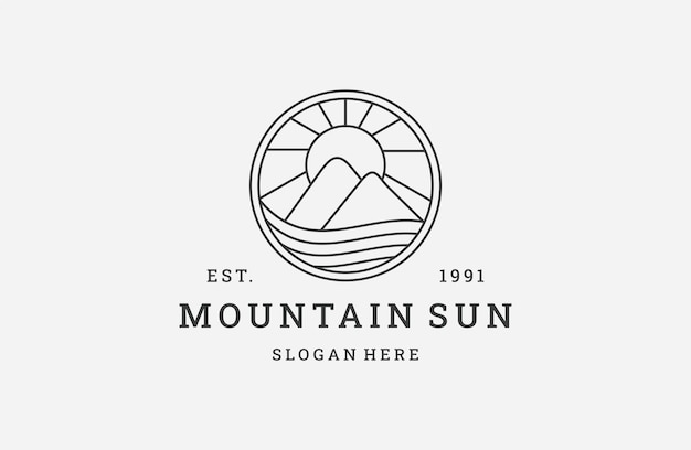 Mountain sun logo vector icon illustration hipster vintage retro