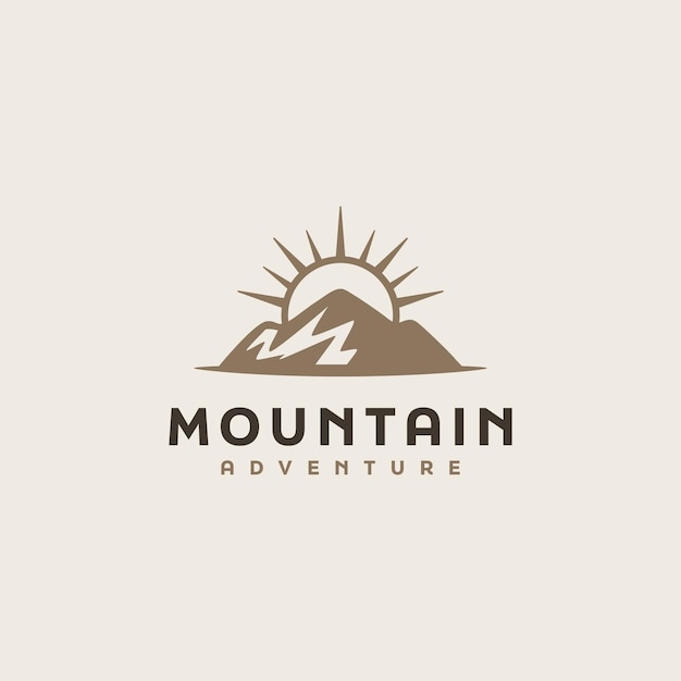 Mountain and Sun Rays Mount Peak Hill Nature Landscape view for Adventure Outdoor logo template