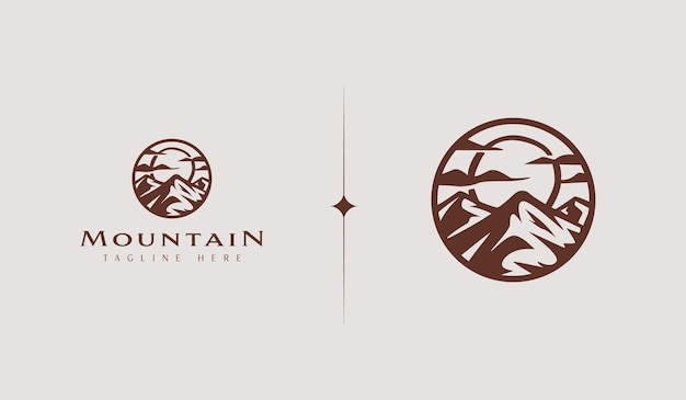 Mountain and Sun Rays Mount Peak Hill Nature Landscape view for Adventure Outdoor logo template