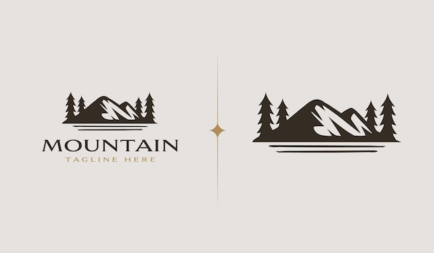 Mountain and Sun Rays Mount Peak Hill Nature Landscape view for Adventure Outdoor logo template