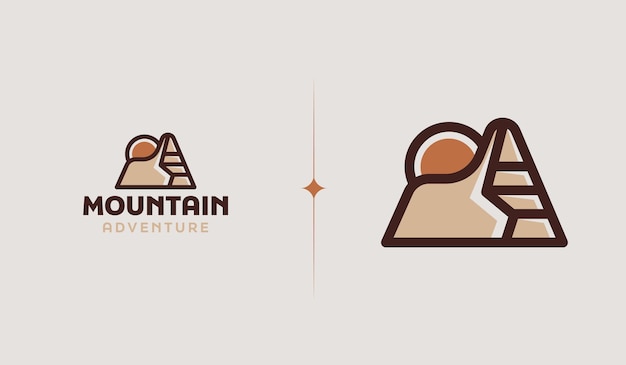 Mountain and Sun Rays Mount Peak Hill Nature Landscape view for Adventure Outdoor logo template