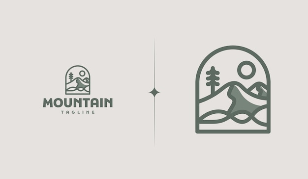 Mountain and Sun Rays Mount Peak Hill Nature Landscape view for Adventure Outdoor logo template