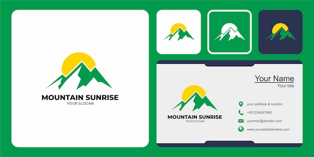 mountain sunrise logo with sun and business card