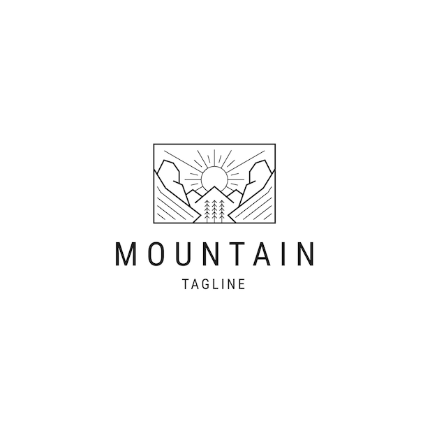 Mountain of sunset line logo icon design template