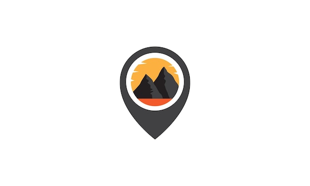 Vector mountain sunset with pin map location logo symbol vector icon illustration graphic design