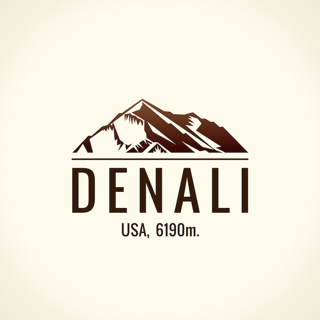 Mountain tourist vector logo Emblem Mount adventures Highest mountains in world Denali McKinley