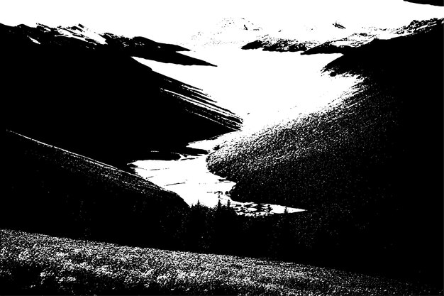 Vector mountain valley black overlay monochrome grungy texture on white background vector illustration