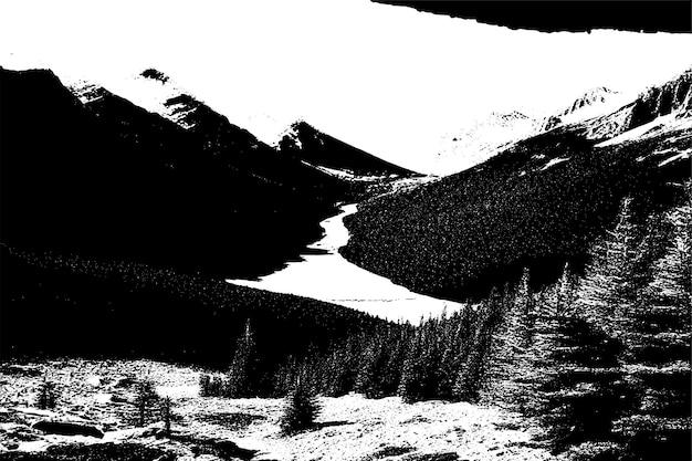 Vector mountain valley black overlay monochrome grungy texture on white background vector illustration