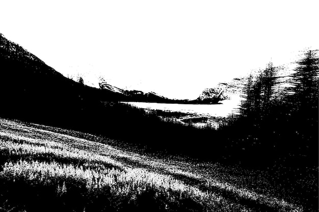 Vector mountain valley black overlay monochrome grungy texture on white background vector illustration