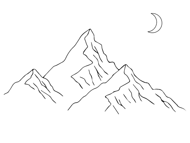 Mountain vector isolated illustration contour hand drawn mountainous terrain