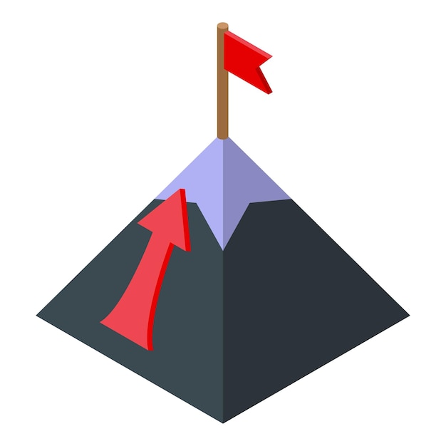 Mountain victory icon isometric vector Top man Success climb