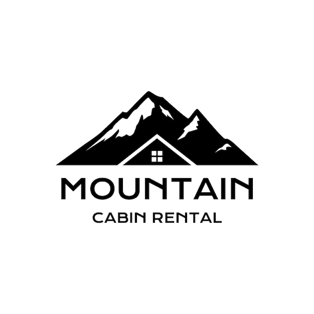 Mountain view with cabin for family village house rent logo design template