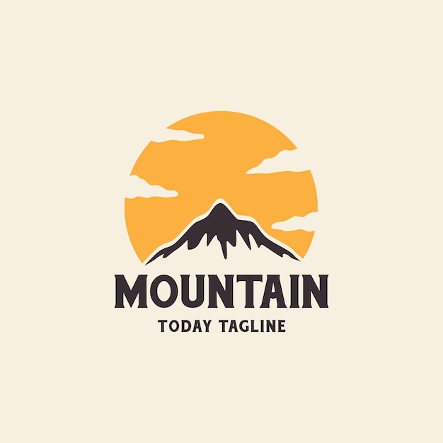 Mountain view with sunset circle with retro style logo vector icon symbol illustration design template