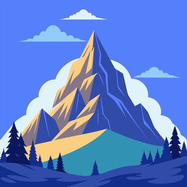 Vector a mountain with a blue background and a blue sky with a mountain in the middle