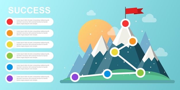 Vector mountain with flag icon in flat style success vector illustration on isolated background hiking trip sign business concept