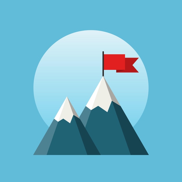 Vector mountain with flag icon in flat style success vector illustration on isolated background hiking trip sign business concept