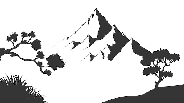 Mountain with pine trees and landscape black on white background Vector illustration mountain with pine trees on white background Mountain verctor illustration