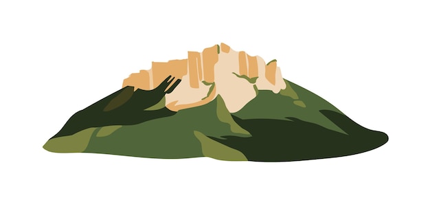 Mountain with rock formation on top of it isolated on white background. Rocky cliff or mount for adventure tourism and mountaineering, landform, touristic landmark. Realistic vector illustration.