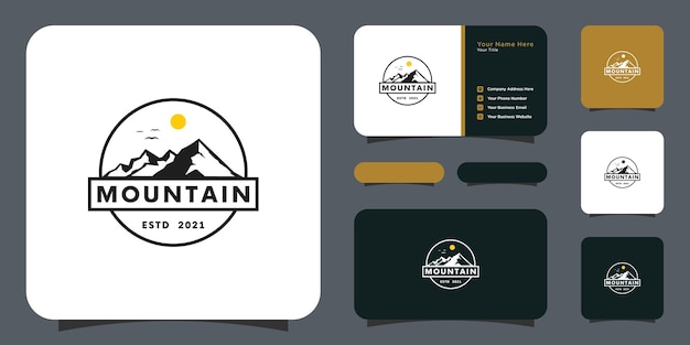 Mountain with sun light logo design and business card