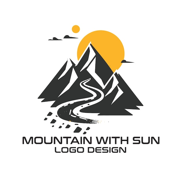 Mountain With Sun Vector Logo Design