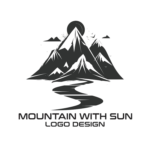 Mountain With Sun Vector Logo Design