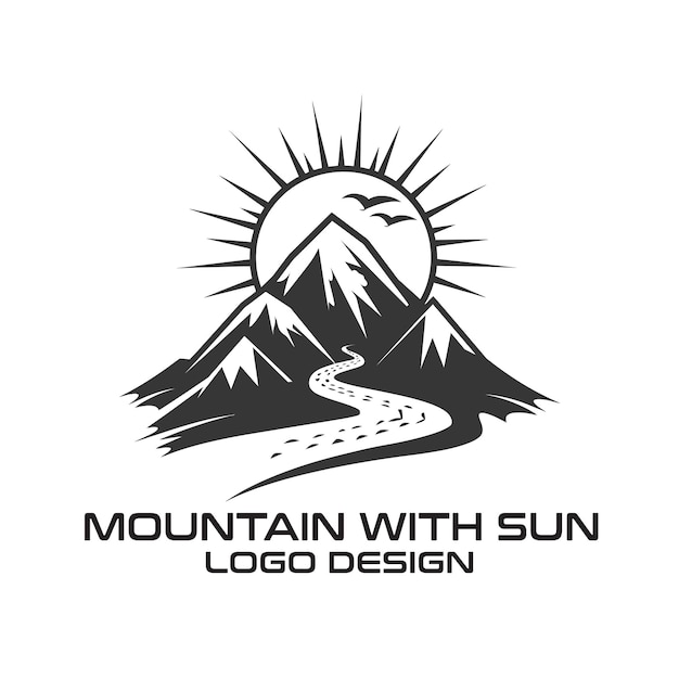 Mountain With Sun Vector Logo Design