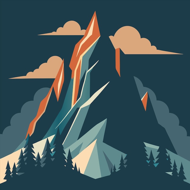 Vector a mountain with a sunset and clouds in the background