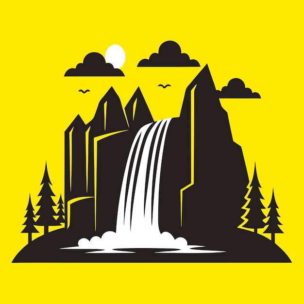 Vector a mountain with a waterfall and trees on it