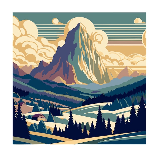 mountains flat vector design in art nouveau style