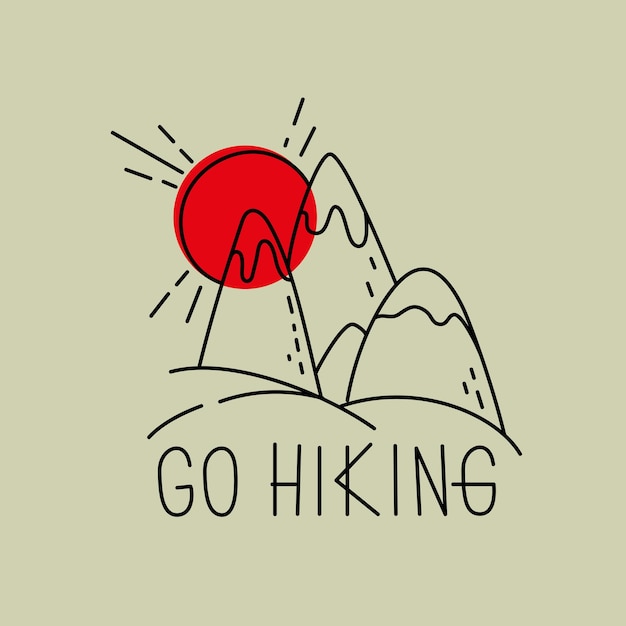 Mountains and the rising sun Go hiking Minimalism outline style