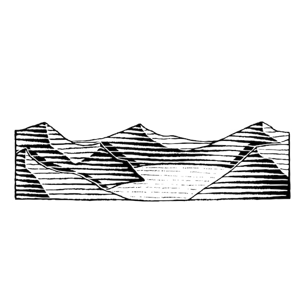 Mountains and Sea Scratchboard Engraved Vector