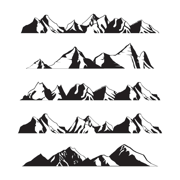 Mountains Silhouette Landscape in Panoramic Illustration Set