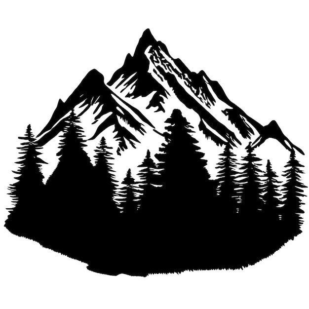 mountains silhouette vector illustration linocut