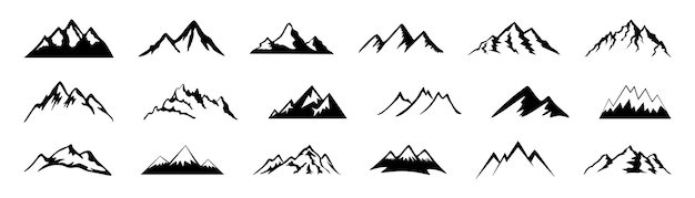 Mountains silhouettes set mountain icons set