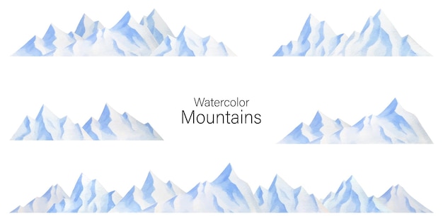 Vector mountains watercolor hand drawn rocky mountains collection