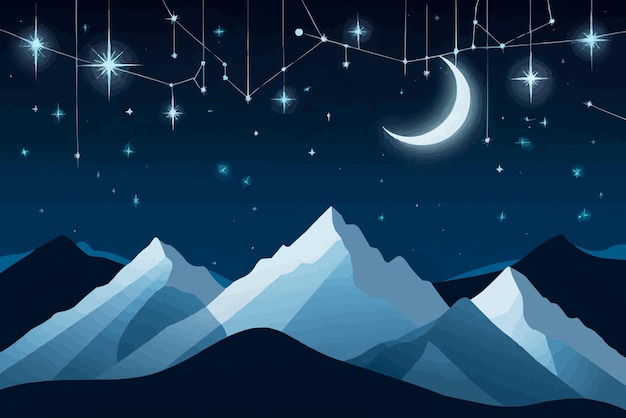 mountains with stars and a star in the sky