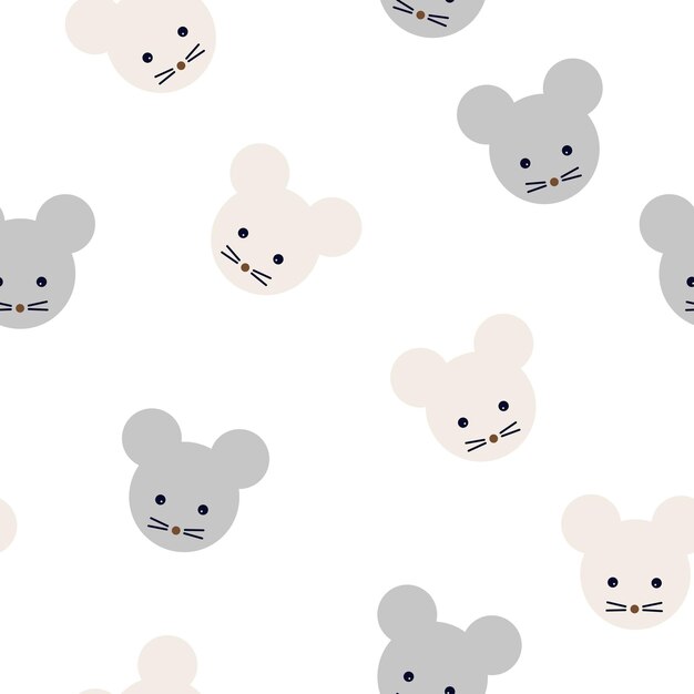 Mouse downs seamless pattern. White, gray black and beige dominate.