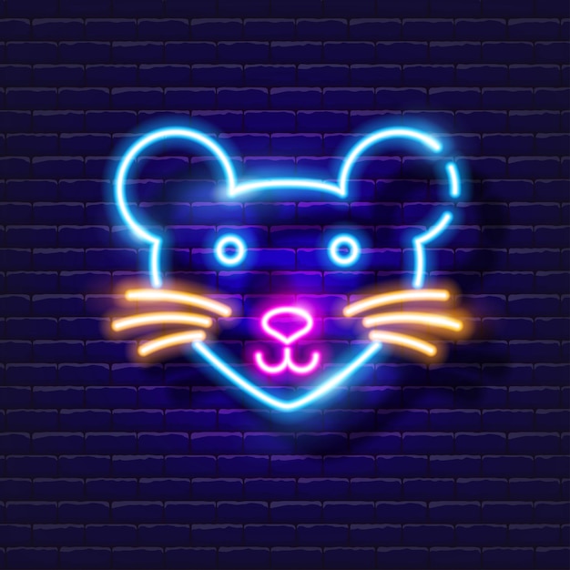 Mouse face neon icon Vector illustration for design website pet shop veterinary clinic Veterinary medicine concept