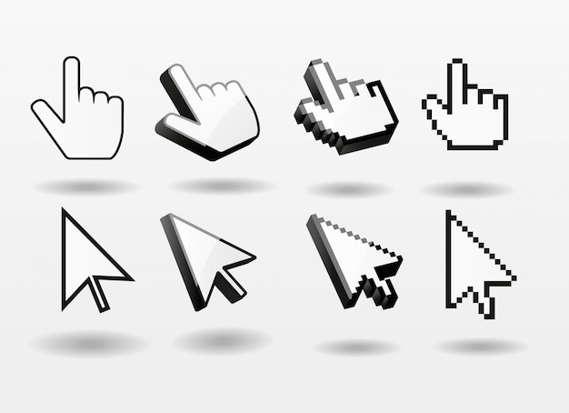 Mouse pointer set computer cursor icon finger arrow pixel 3d