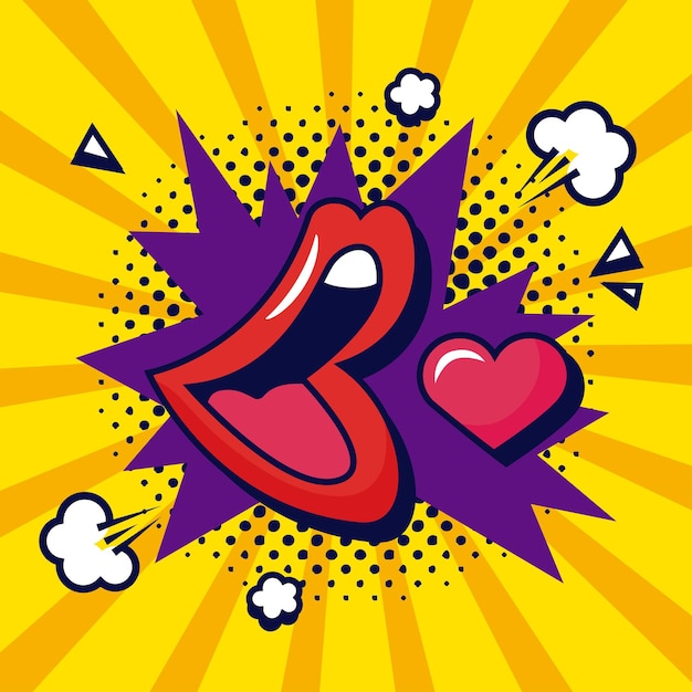 Mouth and heart pop art