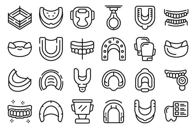 Mouthguard icons set outline vector Boxer dental